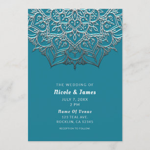 Türkis & Silber Mandala Elegante Minimal Hochzeit Einladung