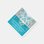 Türkis, Silberblume, Herz-Papier Napkins Serviette (Ecke)