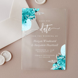 Türkis-silberne florale Hochzeit - Save-the-Date-K Acryleinladungen
