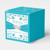 Türkis, Silberne Liebe Herz Hochzeiten Geschenkschachtel (Vorderseite)