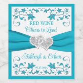 Türkis, Silberne Liebe Herz-Hochzeitgetränke Weinetikett (Einzelnes Label)