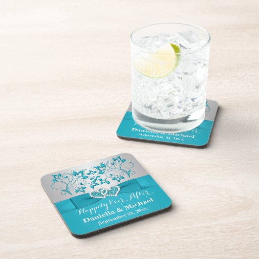 Türkis, silbernes Gastgeschenk Getränkeuntersetzer (Rechte Seite)