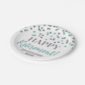 Türkis Silver Confetti Happy Rentirement Pappteller (Schrägansicht)