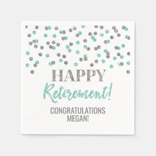 Türkis Silver Confetti Happy Rentirement Serviette