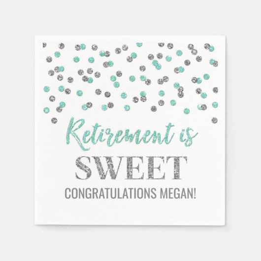 Türkis Silver Confetti Retirement ist süß Serviette (Vorderseite)