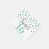Türkis Silver Confetti Sweet 16 Geburtstag Serviette (Ecke)