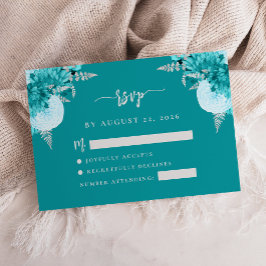 Türkis Silver Floral Script Wedding RSVP Enclo Begleitkarte