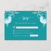 Türkis Silver Floral Script Wedding RSVP Enclo Begleitkarte (Vorderseite)