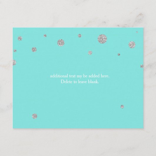 Türkis & Silver Glitzer Confetti Empfang Begleitkarte (Rückseite)