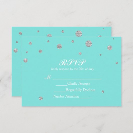 Türkis & Silver Glitzer Confetti UAWG RSVP Karte (Vorne/Hinten)