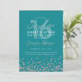 Türkis Silver Glitzer Überraschung Sweet 16 Einladung (Stehend Vorderseite)