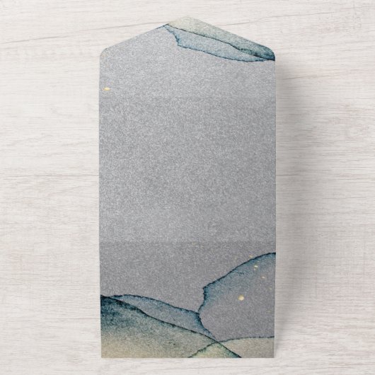 Türkis Silver Gold Alkohol Tinte Hochzeit All In One Einladung (Außenbereich)