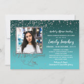 Türkis Silver Mis Quince Anos Foto Spanish Inv Einladung (Vorderseite)