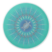 Türkis Silver Turtle Mandala Keramikknauf (Vorderseite)