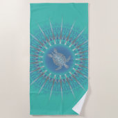 Türkis Silver Turtle Mandala Strandtuch (Vorderseite)