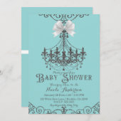 Türkis & Silver White Bow Chic Baby Dusche Einladung (Vorne/Hinten)
