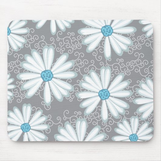 Türkis Silver White Wild Daisy Floral Muster Mousepad (Vorne)