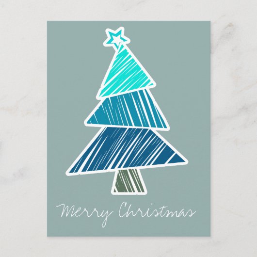 Türkis Sketchy Weihnachtsbaum Postcard Feiertagspostkarte (Vorderseite)