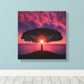 Türkis Sky Tree Sunset Canvas Print Leinwanddruck (Insitu (Holzboden))