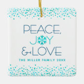 Türkis Snowflake Peace Joy Liebe Individuelle Name Keramikornament (Vorderseite)