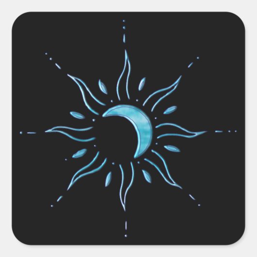 Türkis Sonne Quadratischer Aufkleber (Vorderseite)