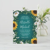 Türkis Sonnenblume Rustikale Hochzeitseinladungen Einladung (Stehend Vorderseite)