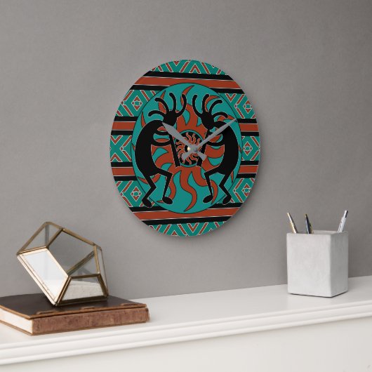 Türkis Southwest Design Kokopelli Große Wanduhr (Büro)