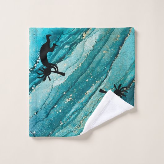 Türkis Southwestern Kokopelli Badetuch Set (Waschlappen)