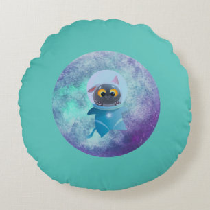 Türkis Space Cat Rundkissen Rundes Kissen