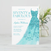 Türkis Sparkle Dress 70. Geburtstagsparty Einladung (Stehend Vorderseite)