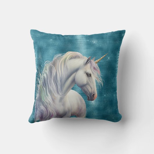 Türkis Sparkle Unicorn Name Kissen (Rückseite)