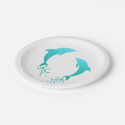 Türkis-springender Delphin mit Blasen-Pappteller Pappteller (Schrägansicht)