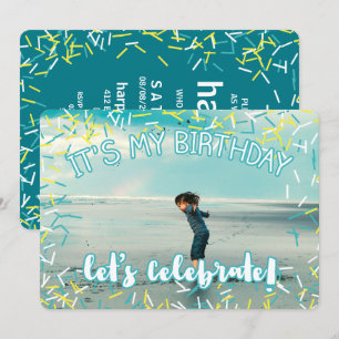 Türkis Sprinkles   Custom Foto Birthday Party Einladung