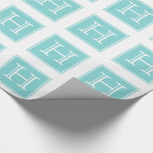 Türkis Square Monogram Wrapping Paper Geschenkpapier (Ecke)