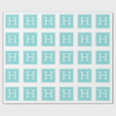 Türkis Square Monogram Wrapping Paper Geschenkpapier (Flach)