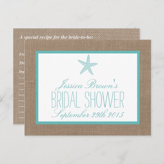 Türkis Starfish Beach Brautparty Rezept Card Einladungspostkarte (Vorne/Hinten)