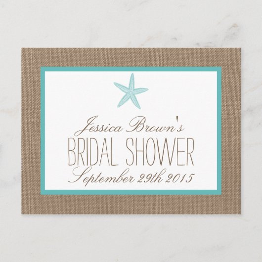 Türkis Starfish Beach Brautparty Rezept Card Einladungspostkarte (Vorderseite)