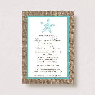 Türkis Starfish Burlap Beach Verlobung Dusche Einladung