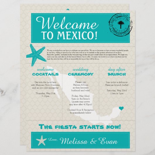 Türkis Starfish Cancun Mexiko Begrüßungsschreiben (Vorne/Hinten)
