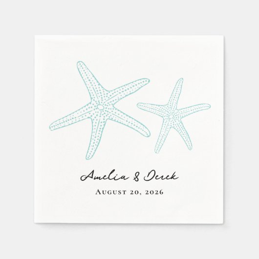Türkis Starfish Cocktail Napkins Serviette (Vorderseite)