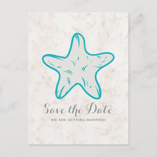 Türkis Starfish Save the Date Postkarte (Vorderseite)