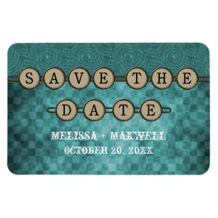 Türkis Steampunk-Tasten Save the Date Flexi-Magnet Magnet
