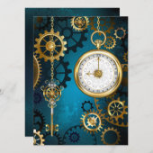 Türkis-Steampunkirche Hintergrund mit Gears Ankündigung (Vorne/Hinten)