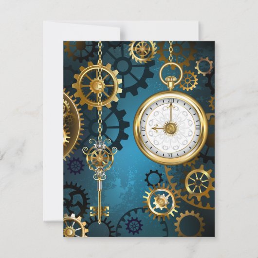 Türkis-Steampunkirche Hintergrund mit Gears Ankündigung (Vorderseite)