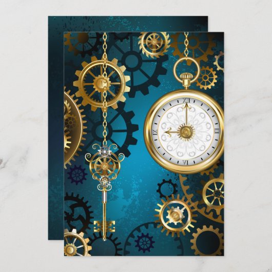 Türkis-Steampunkirche Hintergrund mit Gears Ankündigung (Vorne/Hinten)