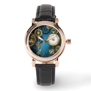 Türkis-Steampunkirche Hintergrund mit Gears Armbanduhr