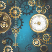 Türkis-Steampunkirche Hintergrund mit Gears Aufkleber (Vorderseite)