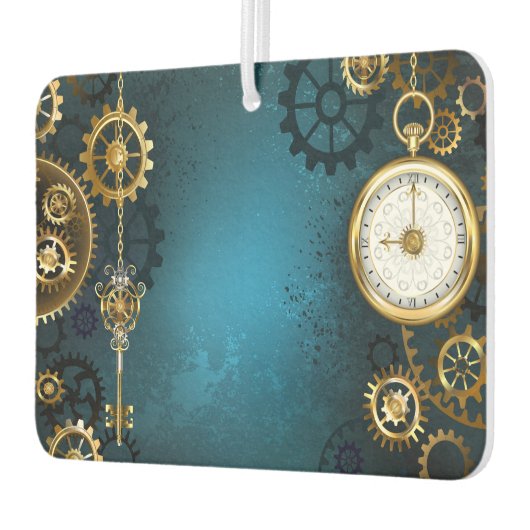 Türkis-Steampunkirche Hintergrund mit Gears Autolufterfrischer (Links)