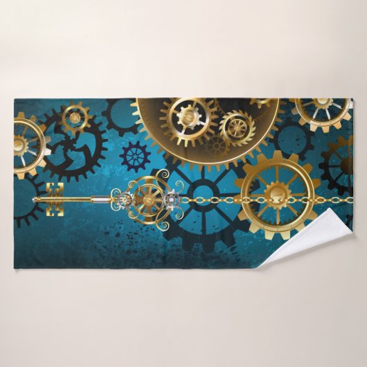 Türkis-Steampunkirche Hintergrund mit Gears Badehandtuch (Badehandtuch)