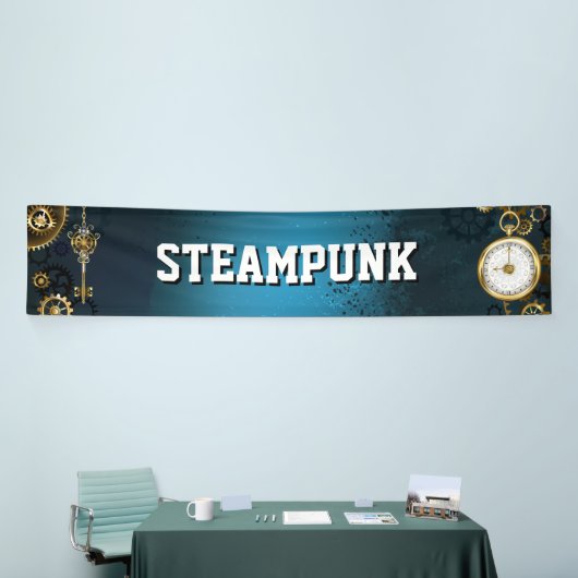 Türkis-Steampunkirche Hintergrund mit Gears Banner (Messeveranstaltung)